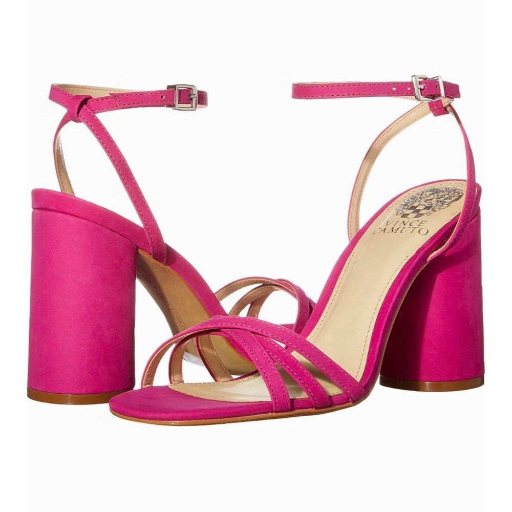 Vince Camuto Kantiel Pink Suede Strappy Block Heel Sandals Size 8.5M